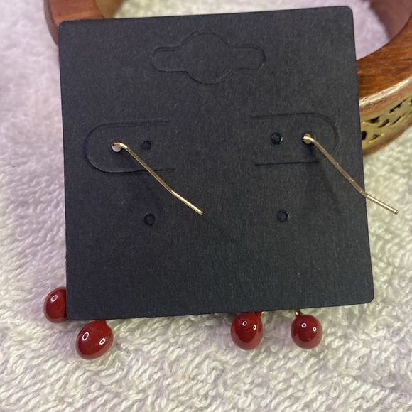 Cherry Drop Earrings in Red and Gold Fish Hooks - Picture 3 of 5